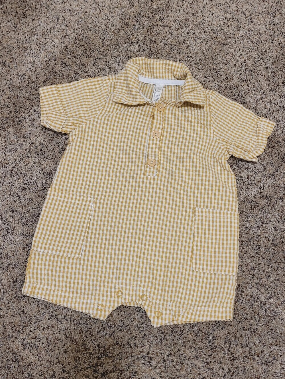 Liam & James Yellow Gingham Baby Romper Size 6-9 Months